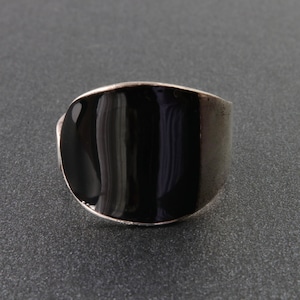 Sterling silver ring with black enamel, Wide black ring adjustable size, Silver stripe rings, Vintage silver unisex ring