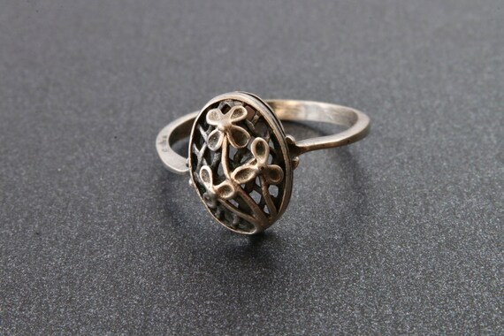 Soviet sterling silver ring with filigree, Flower… - image 1