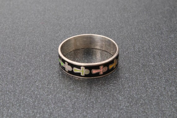 Enamel sterling silver solid stripe ring, Small s… - image 2