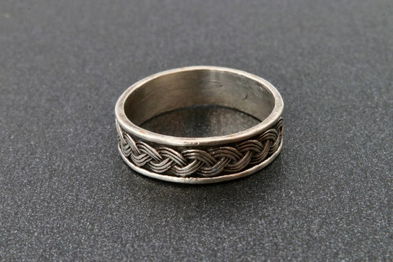 Sterling silver solid stripe ring with weave patt… - image 4