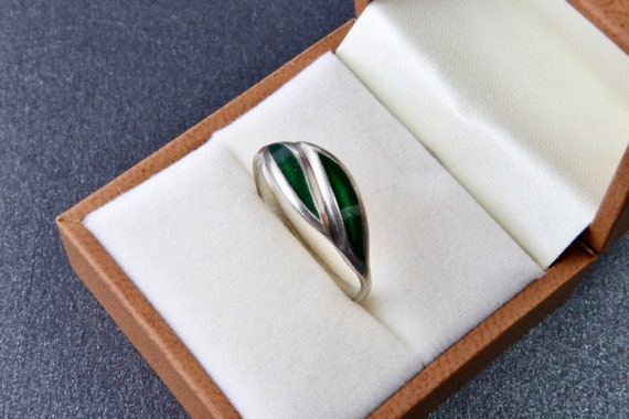 Enamel ring, Sterling silver ring with green enam… - image 6