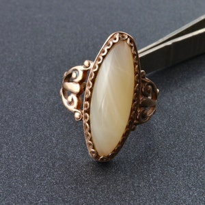 A Large Silver Plate Ring With Domed Brown & Cream Striped Jasper