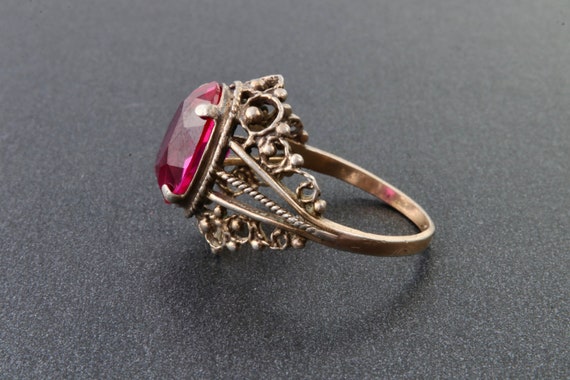 Ruby ring, Soviet sterling silver ring with gold … - image 2