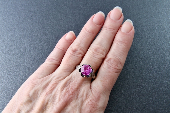 875 sterling silver ruby ring, Flower ring, Vinta… - image 9