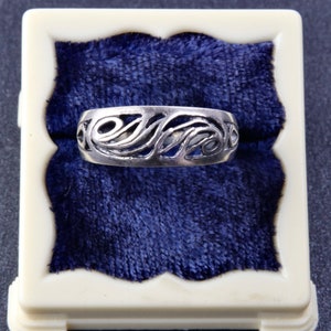 Bague vintage en argent sterling sculpté à rayures, anneau filigrané, taille 6,5