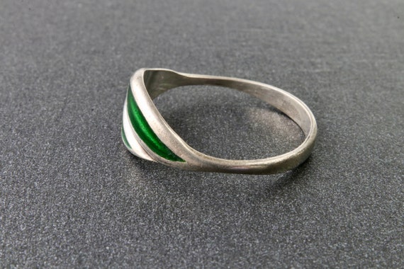 Enamel ring, Sterling silver ring with green enam… - image 2