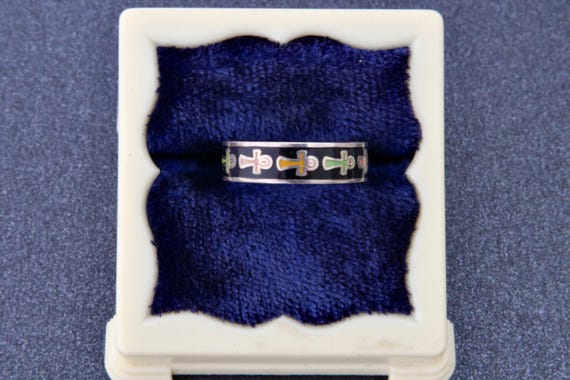 Enamel sterling silver solid stripe ring, Small s… - image 8