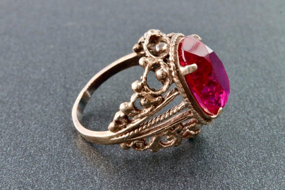 Vintage Soviet red ruby ring, 875 silver ring wit… - image 4