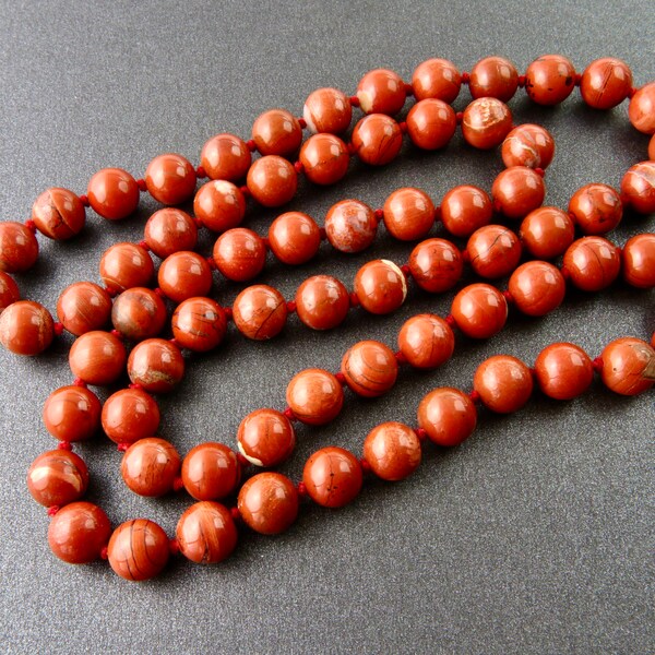 Red jasper necklace, Long beads necklace, Red necklace, Vintage natural jasper necklace