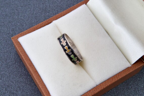 Enamel sterling silver solid stripe ring, Small s… - image 6