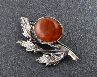 Broche Ancienne Art Déco - Argent Rose Et Ambre (strass) - État Excellent
