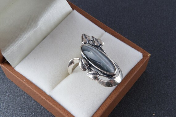 Sterling silver ring with cat's eye, Grey ring, S… - image 5