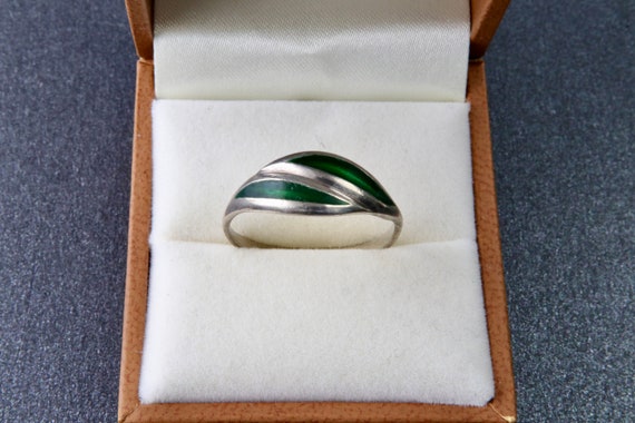 Enamel ring, Sterling silver ring with green enam… - image 5