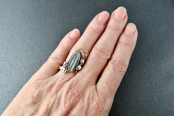 Sterling silver ring with cat's eye, Grey ring, S… - image 9
