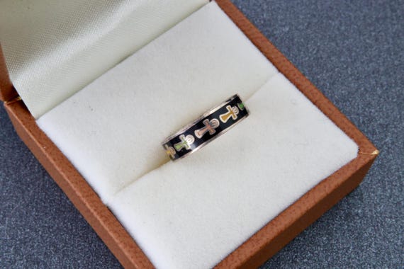 Enamel sterling silver solid stripe ring, Small s… - image 7