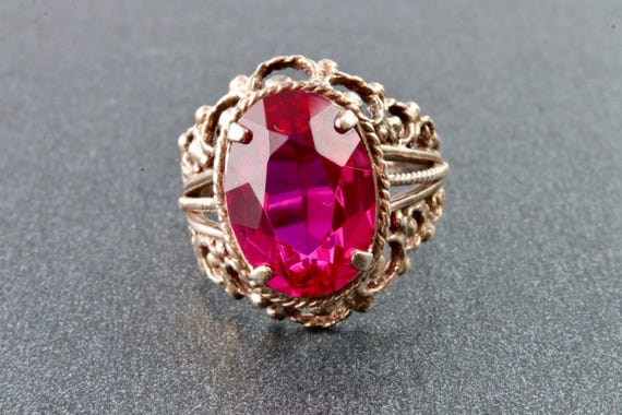 Vintage Soviet red ruby ring, 875 silver ring wit… - image 2