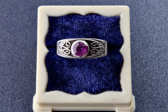 Vintage Soviet silver ruby ring, 875 silver strip… - image 1