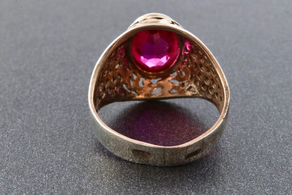 Vintage Soviet silver ring red ruby, 875 silver r… - image 5