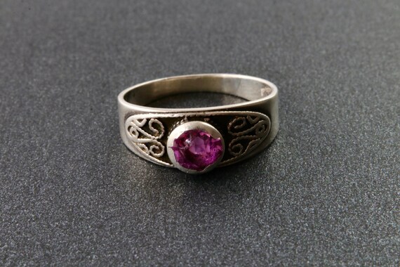 Vintage Soviet silver ruby ring, 875 silver strip… - image 2