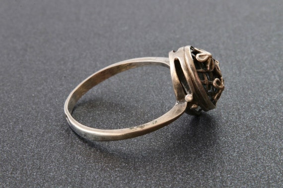 Soviet sterling silver ring with filigree, Flower… - image 3