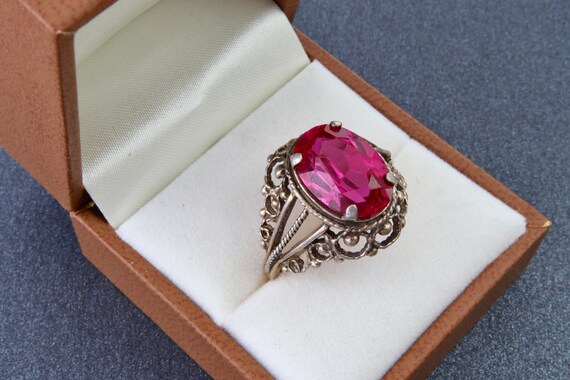Ruby ring, Soviet sterling silver ring with gold … - image 7