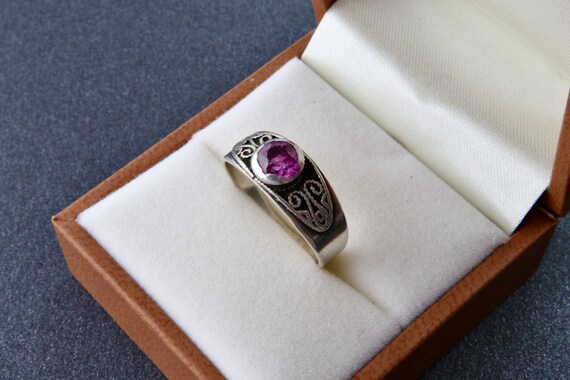 Vintage Soviet silver ruby ring, 875 silver strip… - image 7