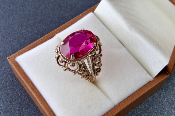 Vintage Soviet red ruby ring, 875 silver ring wit… - image 7