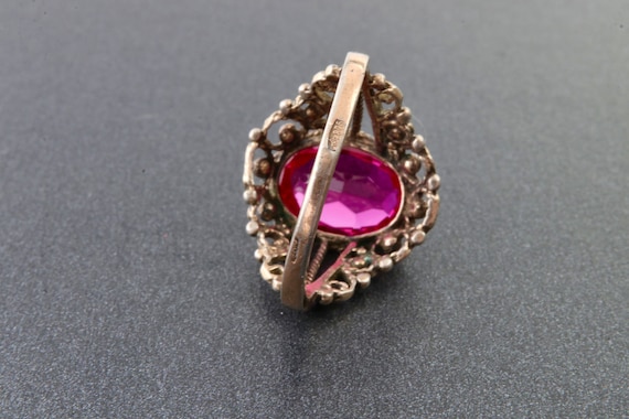 Ruby ring, Soviet sterling silver ring with gold … - image 4