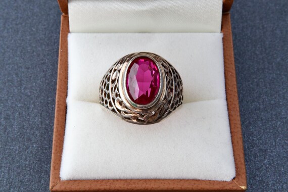Vintage Soviet silver ring red ruby, 875 silver r… - image 6