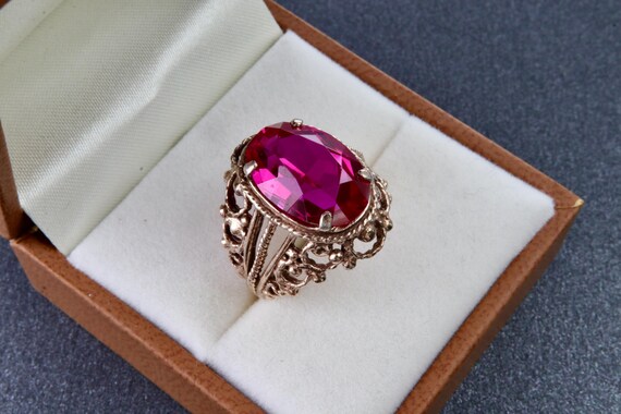 Vintage Soviet red ruby ring, 875 silver ring wit… - image 8