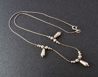 Sterling Silber Halskette mit Perlen, Halskette mit Tropfen, Silber Choker mit kleinen Kugeln und Tropfen, Vintage Silber Halskette für Frauen