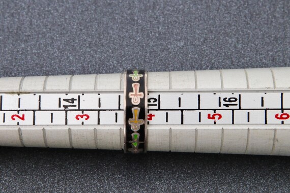 Enamel sterling silver solid stripe ring, Small s… - image 10