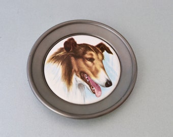 Petite assiette murale en étain avec des animaux, assiette en céramique à l'image d'un chien, assiettes murales miniatures en métal et céramique