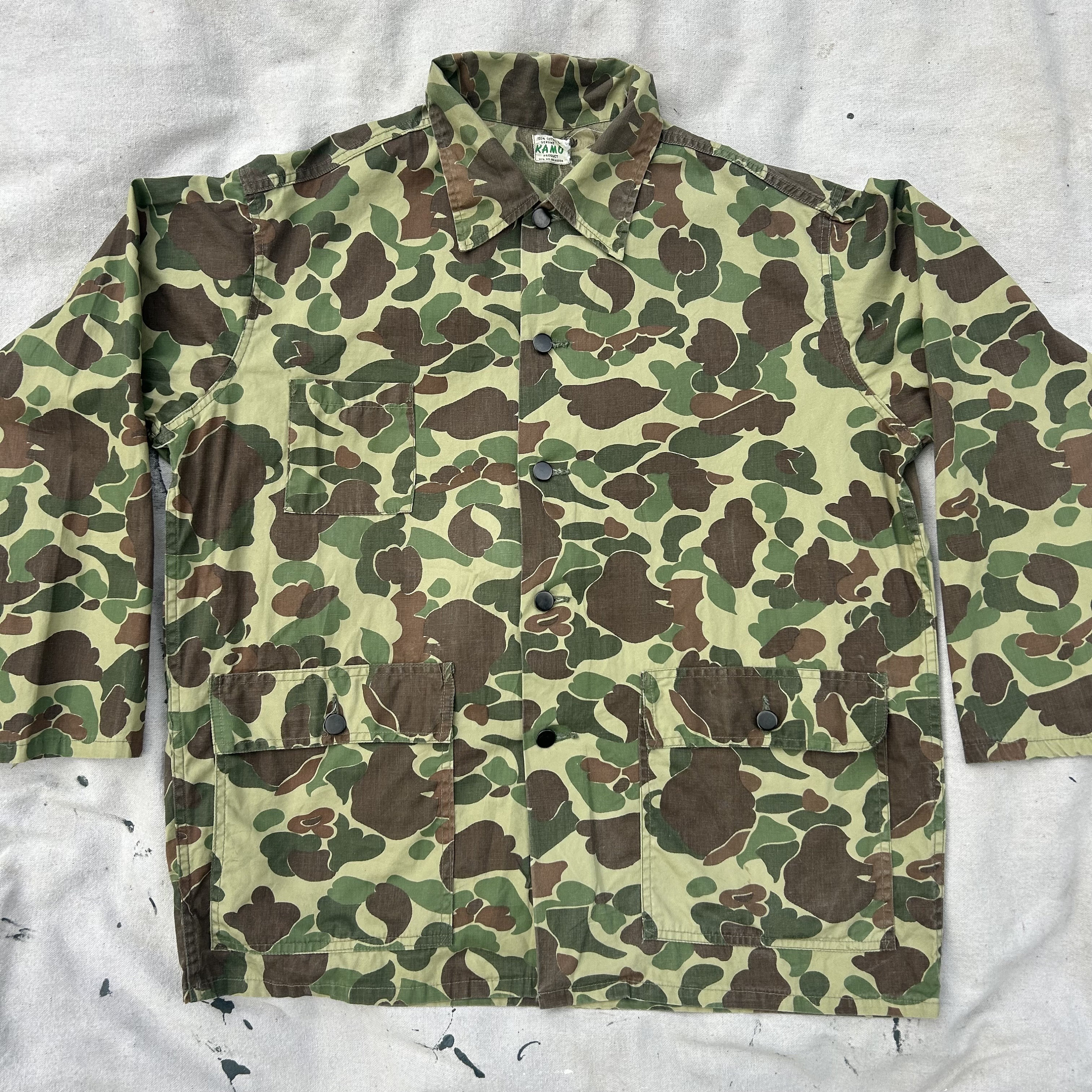 Vintage Frog Camo Button-up Hunting Shirt (c.1960's/70's) Sz. L