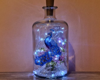 Peacock bottle lamp, beautiful peacock gift, bright lamp decoration.