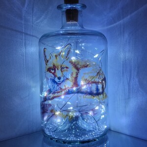 Fox bottle lamp, woodland animal gift, unique gift for fox lover.