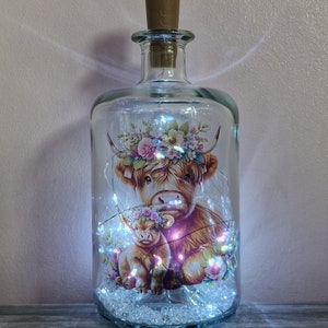 Highland cow bottle lamp