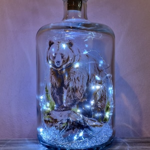 Grizzly bear bottle lamp, light up bear ornament.
