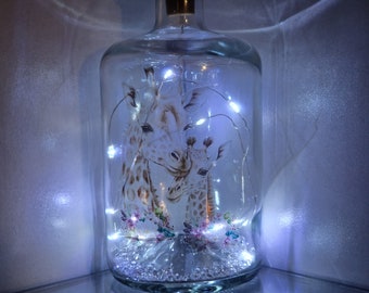 Giraffe bottle lamp, gift for animal lover.