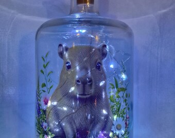 Capybara bottle lamp, Unique gift for animal lover.