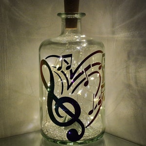 Treble clef bottle lamp, Unique gift for music lover.