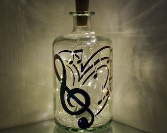 Treble clef bottle lamp, Unique gift for music lover.