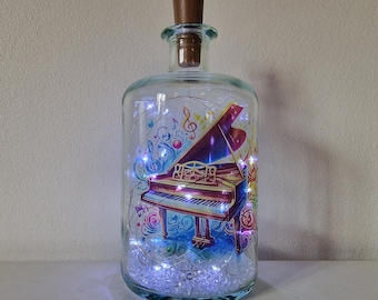 Piano bottle lamp, Unique gift for music lover.