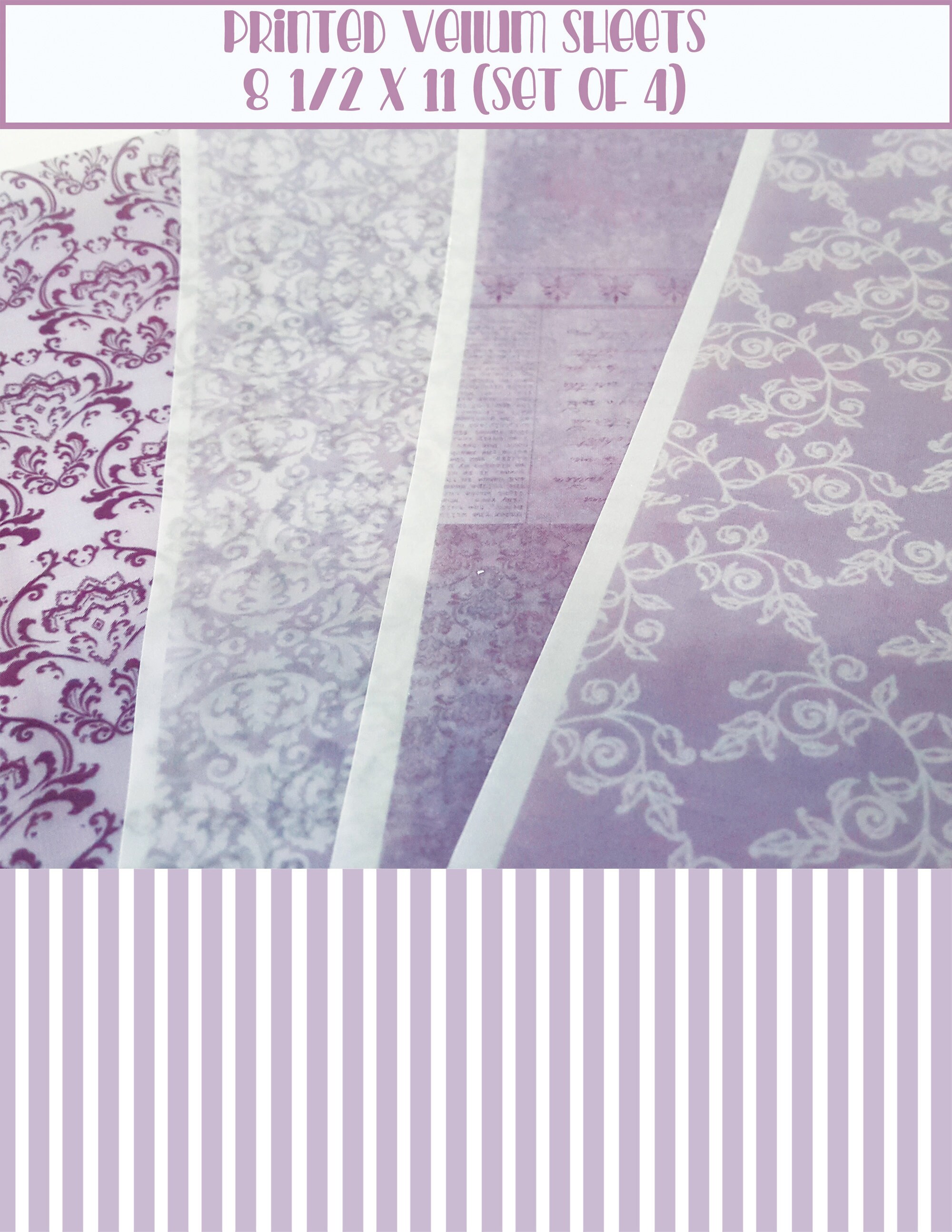 Printed Vellum Sheets/Vellum paper/Purple Damask/Floral Etsy