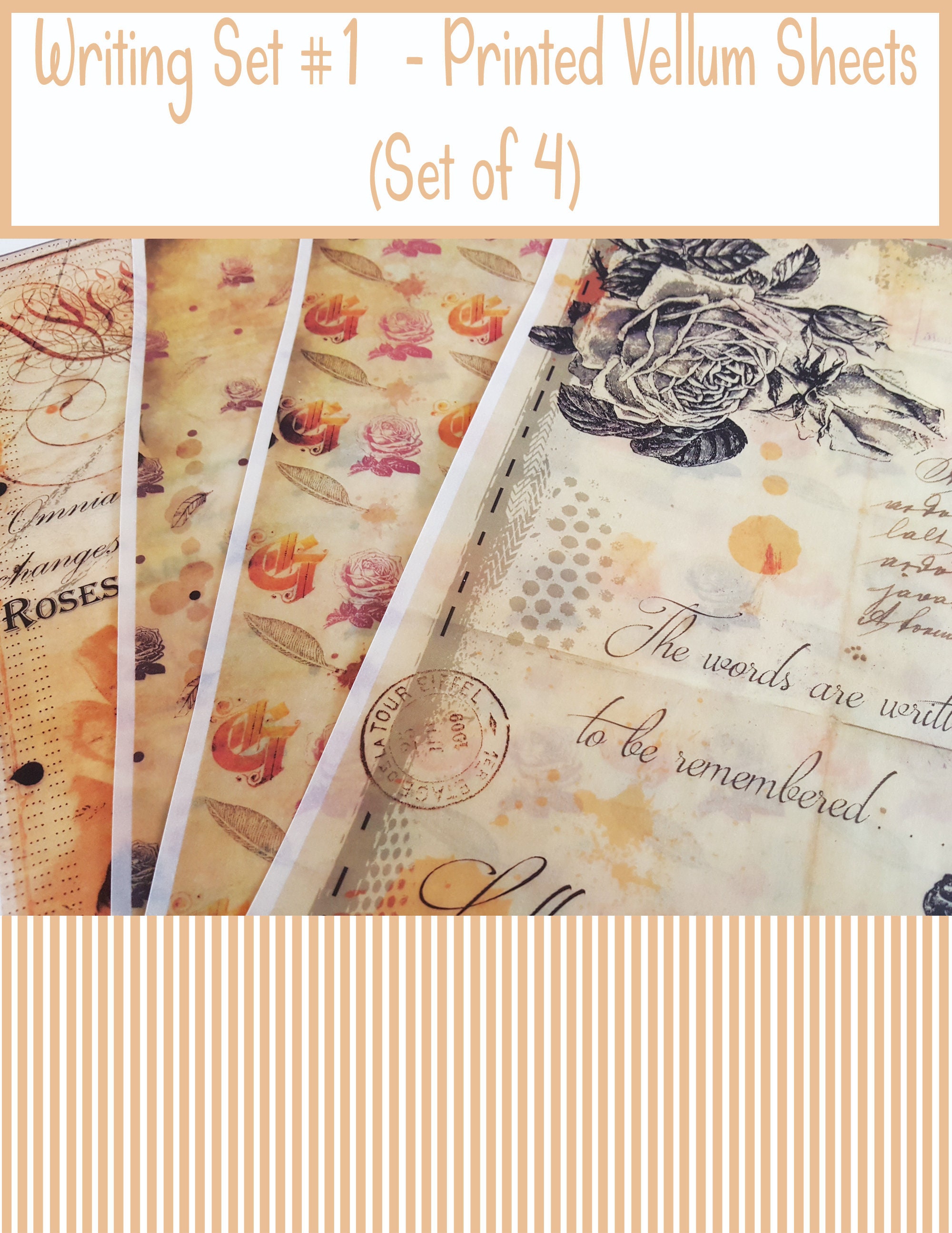 Printed Vellum Sheets/Vellum Paper/Scrapbook paper/Grunge Etsy