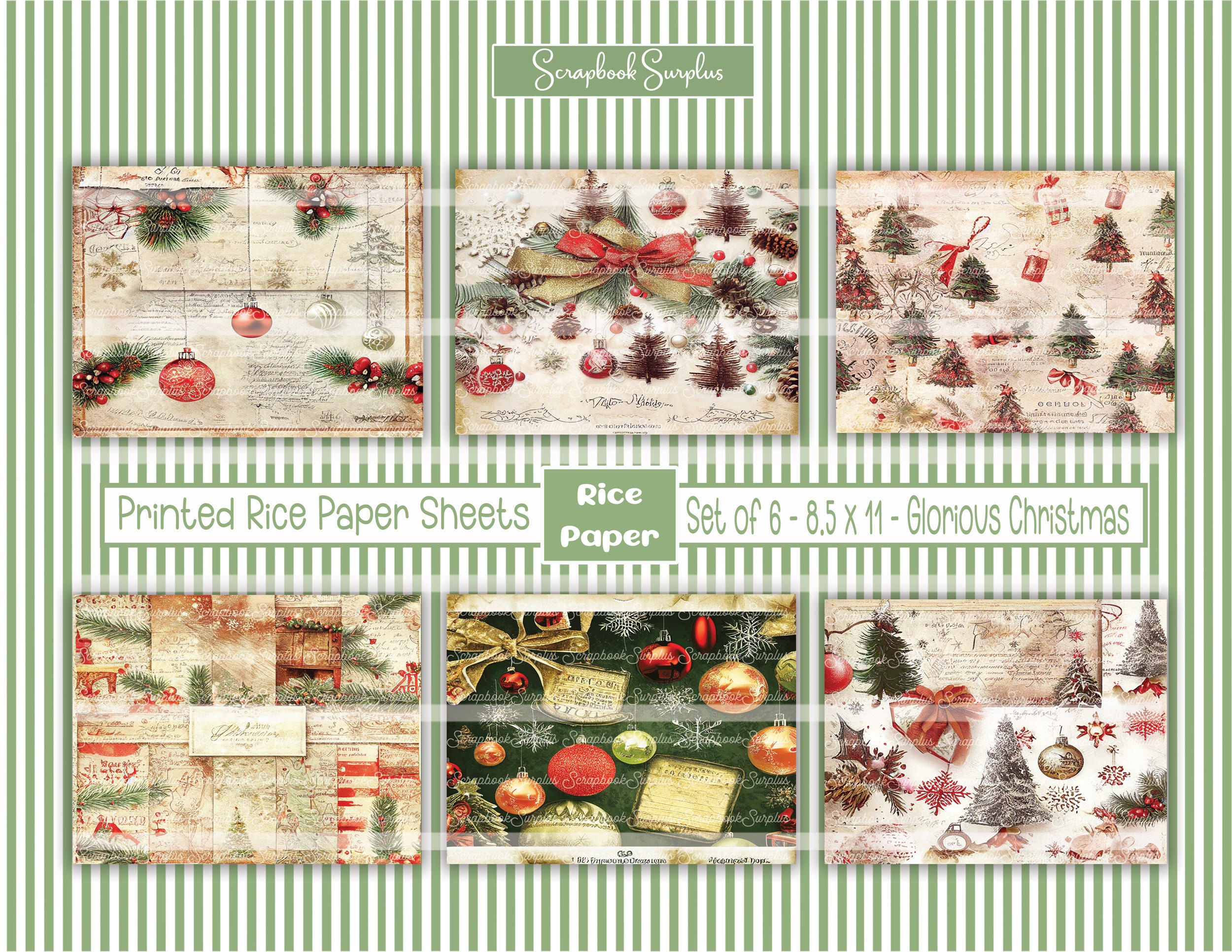 Decoupage Rice Paper Printed Sheets - Set of 6 - 8.5 x 11 - Decoupage Paper  - Rice Paper Sheets - Rice Paper - Decoupage Supplies