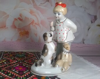 factory Polonne Porcelain Girl with a dog Girl with a puppy collection porcelain. USSR porcelain Statuette,Porcelain figurine