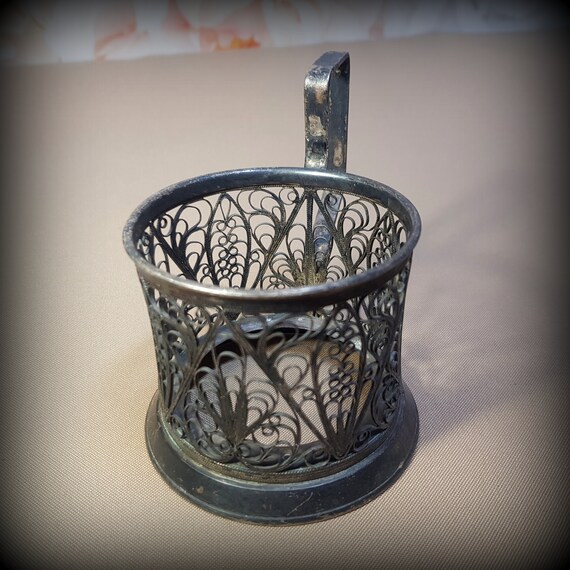 Retro cup holder filigree USSR glass holder rarity vintage Etsy