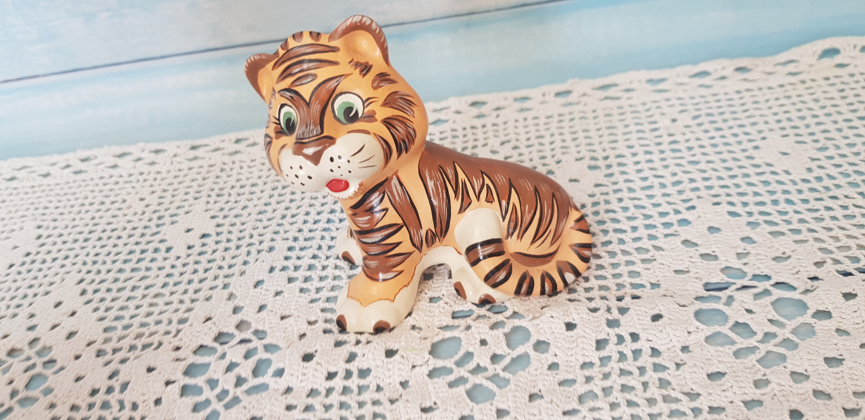 Vintage tiger cub figurine tiger cub ceramic statuette Etsy