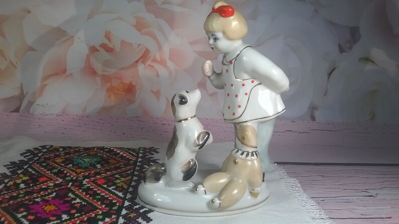 factory Polonne Porcelain Girl with a dog Girl with a puppy collection porcelain. USSR porcelain Statuette,Porcelain figurine